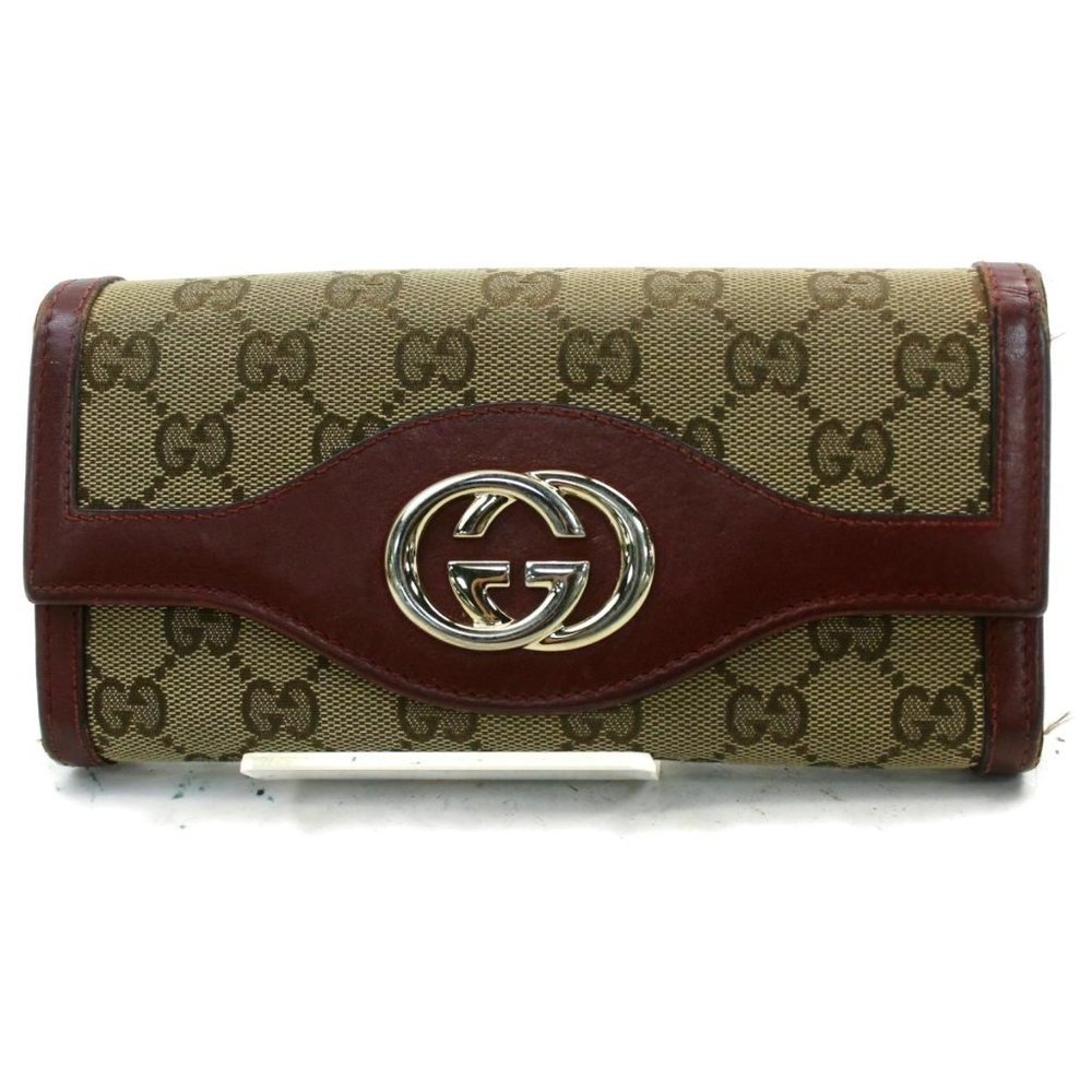 Auth Gucci Long Wallet Bordeaux Canvas #N2977C40